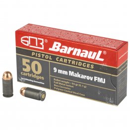 Barnaul Ammunition, 9MM Makarov, 94Gr, Full Metal Jacket, Steel Polycoated Case, 50 Round Box