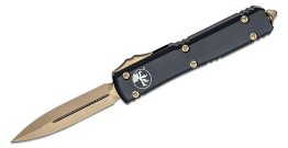 Microtech 122-13 Ultratech AUTO OTF Knife 3.46" Bronze Double Edge Dagger Blade, Black Aluminum Handle