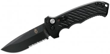 Gerber 06 AUTO Folding Knife 3.8" S30V Black Combo Drop Point Blade, Black Aluminum Handles