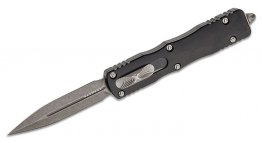 Microtech 227-10AP Dirac Delta AUTO OTF Knife 3.79" Apocalyptic Double Edge Dagger Blade, Black Aluminum Handles