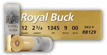 Rio 12 Gauge Ammunition RB129 Royal Buck 2-3/4" 1345 FPS 00 Buckshot 9 Pellet 5 round box